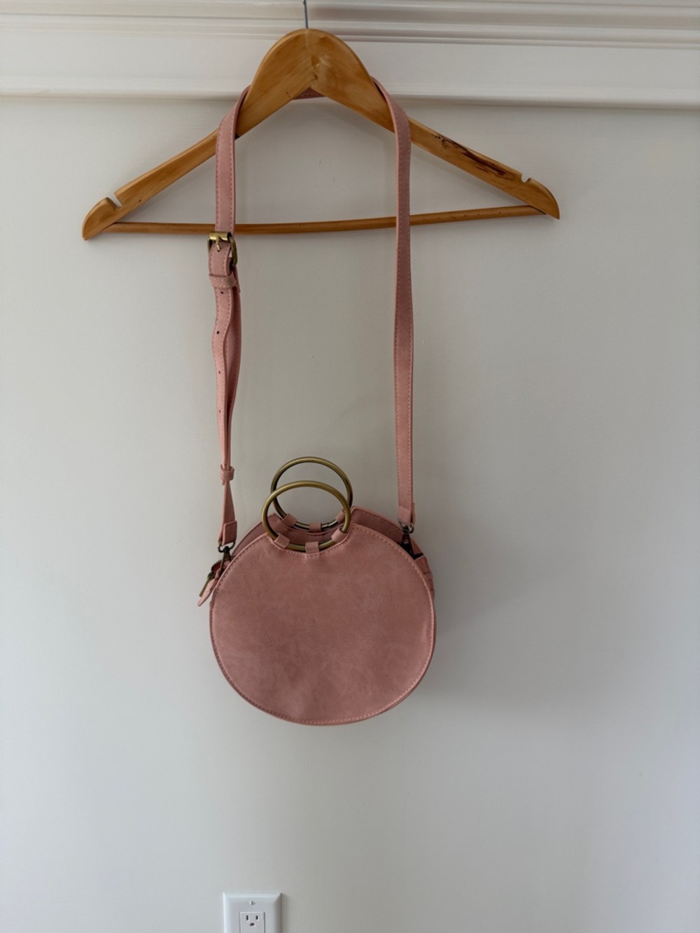 Anthropologie Blush Pink Round Crossbody with Gold Ring - Picture 3 of 4